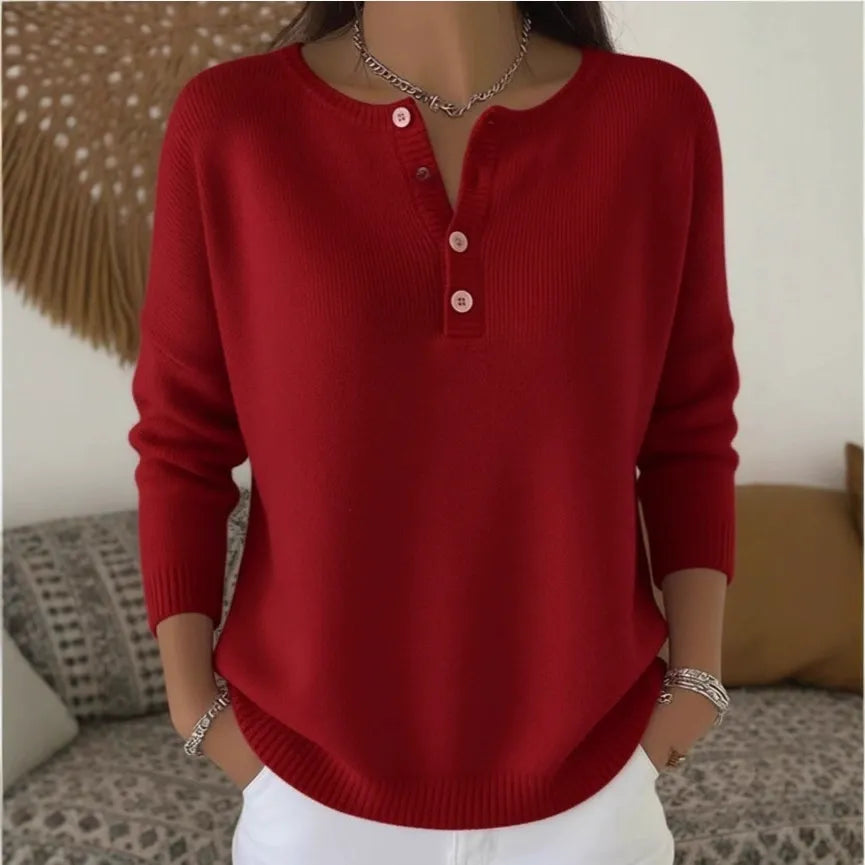 【S-3XL】Női egyszerkeszű V-faszkú pulóver, laza és casual stílusú-4174688