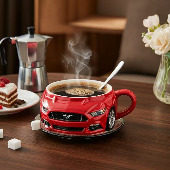 【Kupte 1, dostanete 1 zdarma】☕☕Keřový hrnek na kávu s motivem sportovního auta s jádrem z nerezové oceli 304, pryskyřice-4066452