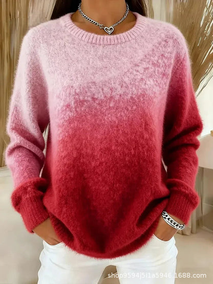 🔥【S–5XL】Džemper s okruglim izrezom i gradijentnim uzorkom, plišani materijal - 4192720