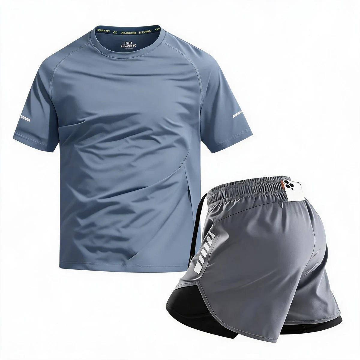 🔥【50% de descuento】✨Conjunto deportivo de verano de dos piezas para hombre: camiseta de manga corta y pantalones cortos cómodos con bolsillo trasero en la cintura.