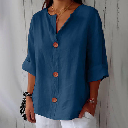 🔥【Descuento por tiempo limitado】【S-5XL】🔥Novedad para primavera/verano 2026: Camiseta holgada - Top de cuello en V de algodón y lino para mujer