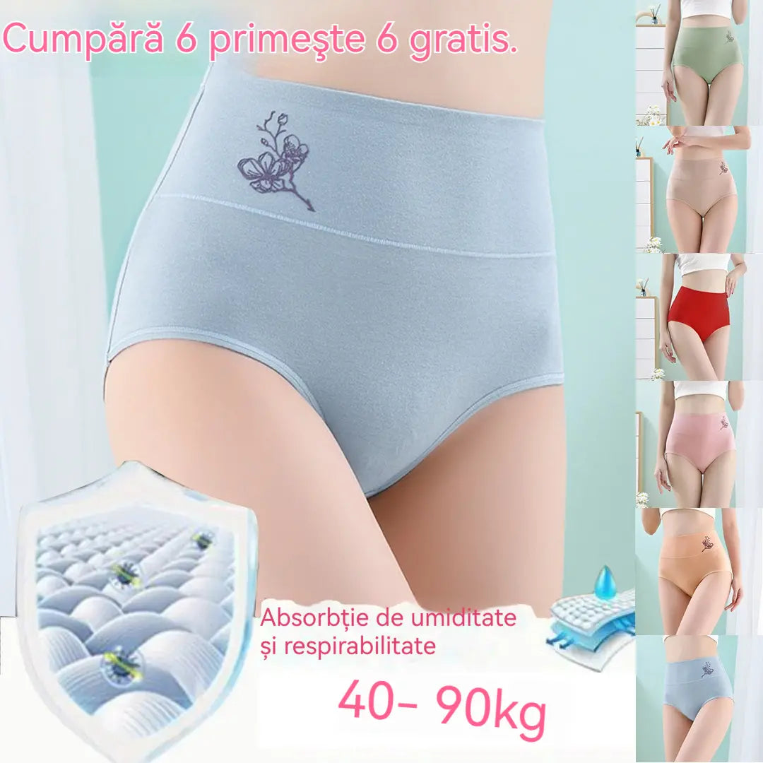 💖Último día con 50% de descuento: 【Conjunto de 6 piezas】Braguitas de algodón puro de talle alto con efecto levantacables, tallas grandes [40-100 KG]