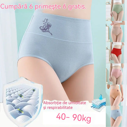 💖Último día con 50% de descuento: 【Conjunto de 6 piezas】Braguitas de algodón puro de talle alto con efecto levantacables, tallas grandes [40-100 KG]