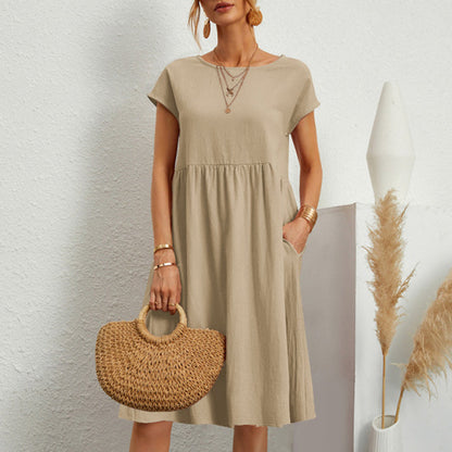 😍【Oferta por tiempo limitado】👗【S-5XL】Vestido de mujer 2026 de algodón y lino, con cuello redondo y corte cómodo