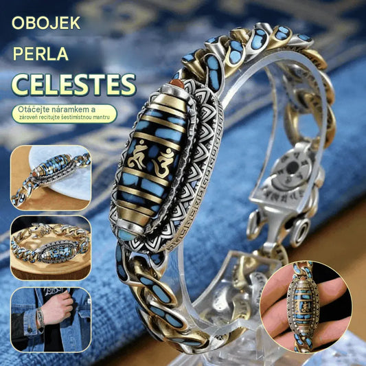 ✨ Retro náramek se šestimístným tyrkysem a mantrou ze stříbra ryzosti 925 s posuvnými korálky