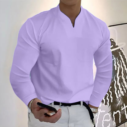 👔🔥Pánské sportovní tričko z bavlny s dlouhými rukávy a výstřihem do V