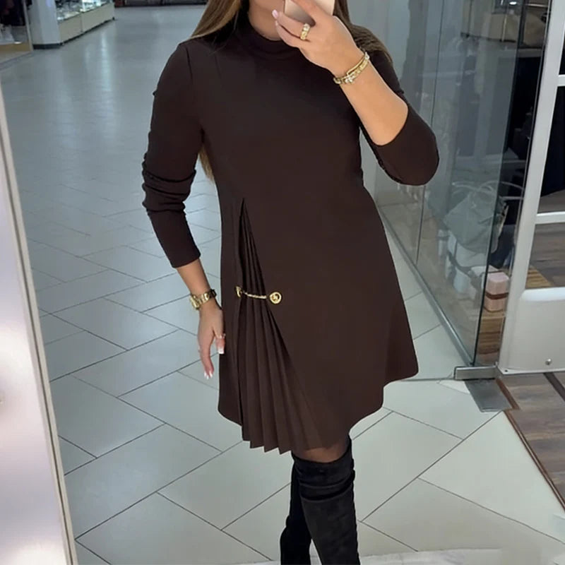 🎁【S-5XL】🎀Elegantní skládané šaty s dlouhým rukávem a panely