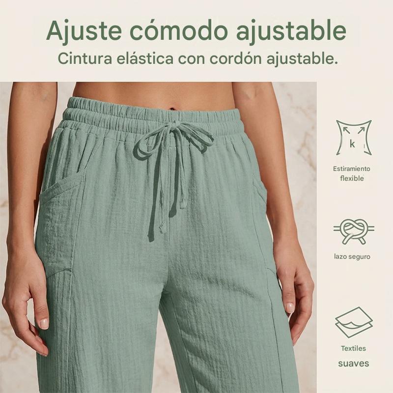🌸【Compra 1 y llévate 1 gratis】Pantalones cropped plisados de color sólido para mujer, de algodón y lino