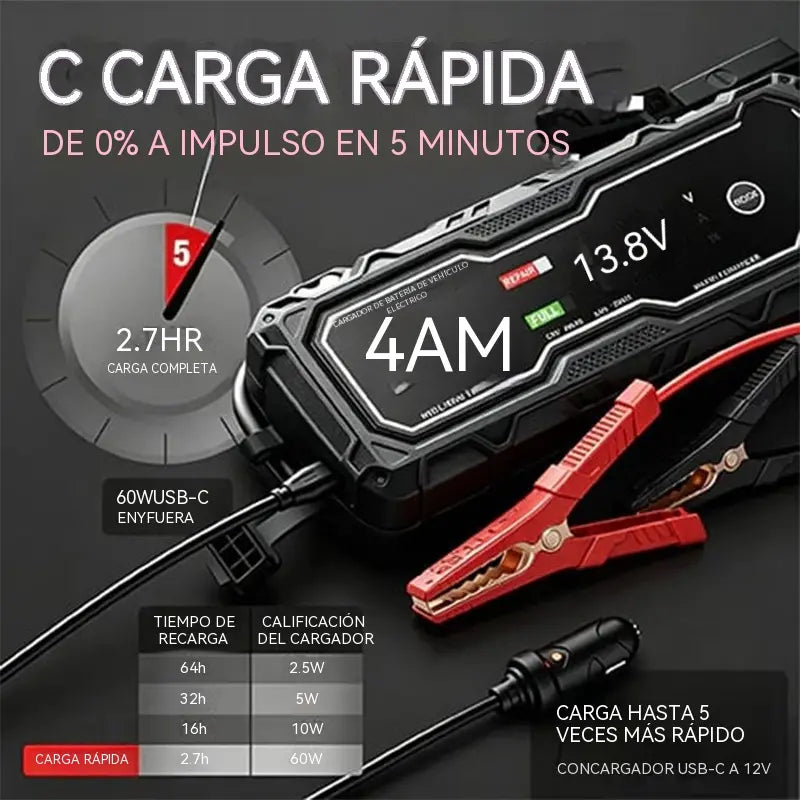 🔋 Cargador Inteligente 12V para Baterías de Coche – ¡Carga, Comprueba y Mantén tu Batería! ⚡