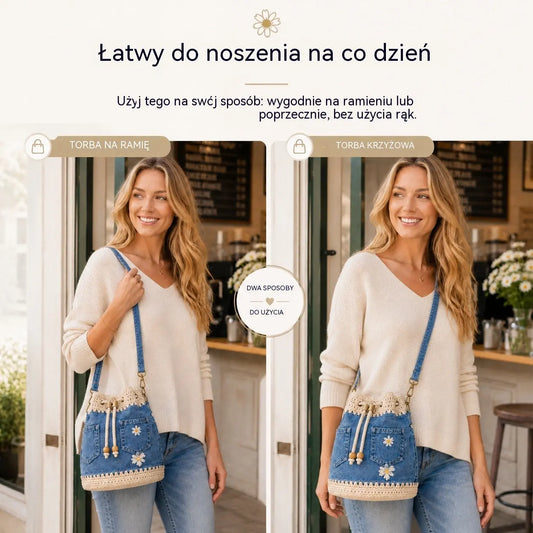 Un bolso de mezclilla trenzada de estilo bohemio que complementará cualquier atuendo ✨