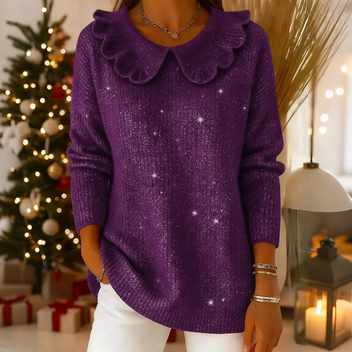 🧶 ✨ Sweter Damski Luźny z Kołnierzem - 4189641