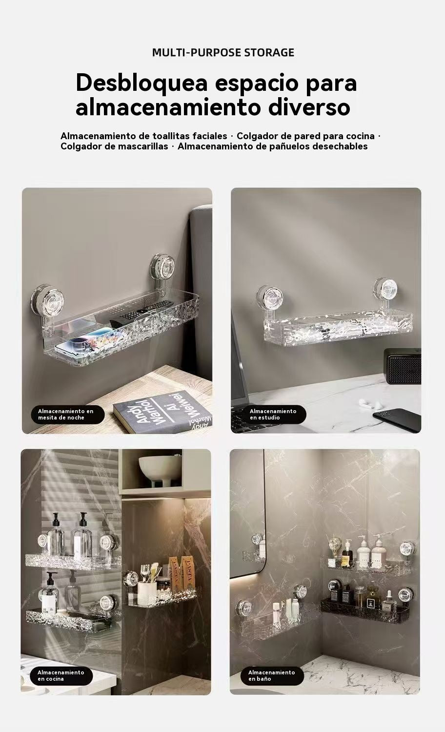 🍽️🧺🔥Compra uno y llévate otro gratis🔥 Estante de almacenamiento con ventosa sin perforaciones, elegante estante de drenaje ondulado, adecuado para cocina y baño