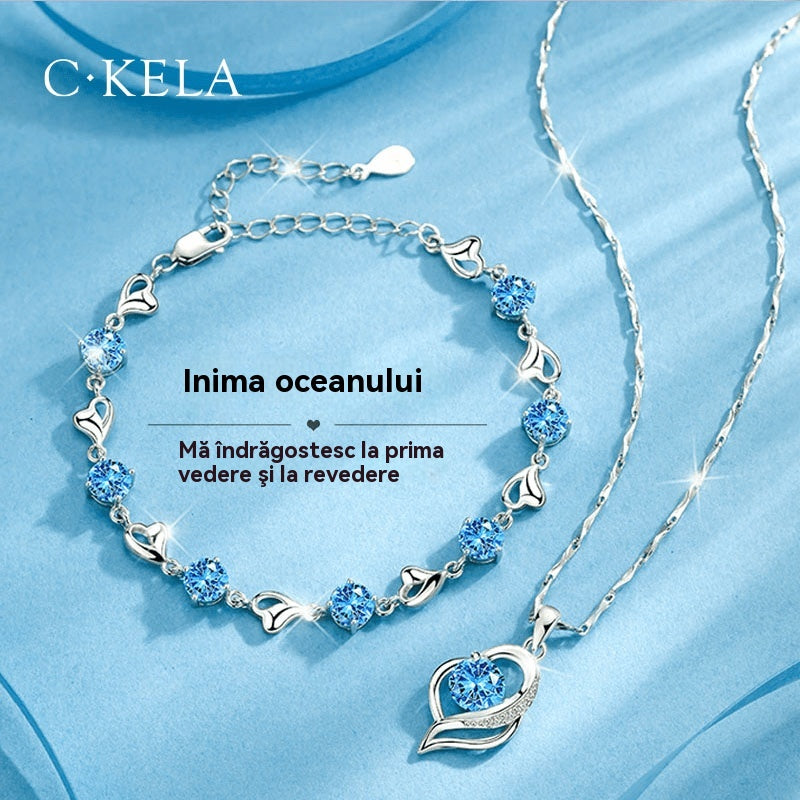 🔥【SLEVA 40% + DOPRAVA ZDARMA】✨💎 Sada stříbrného náramku a náhrdelníku Srdce oceánu 925-4005214