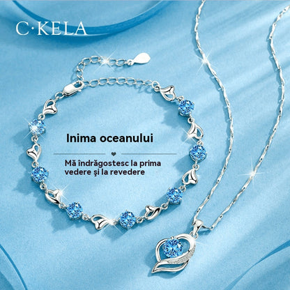 🔥【SLEVA 40% + DOPRAVA ZDARMA】✨💎 Sada stříbrného náramku a náhrdelníku Srdce oceánu 925-4005214