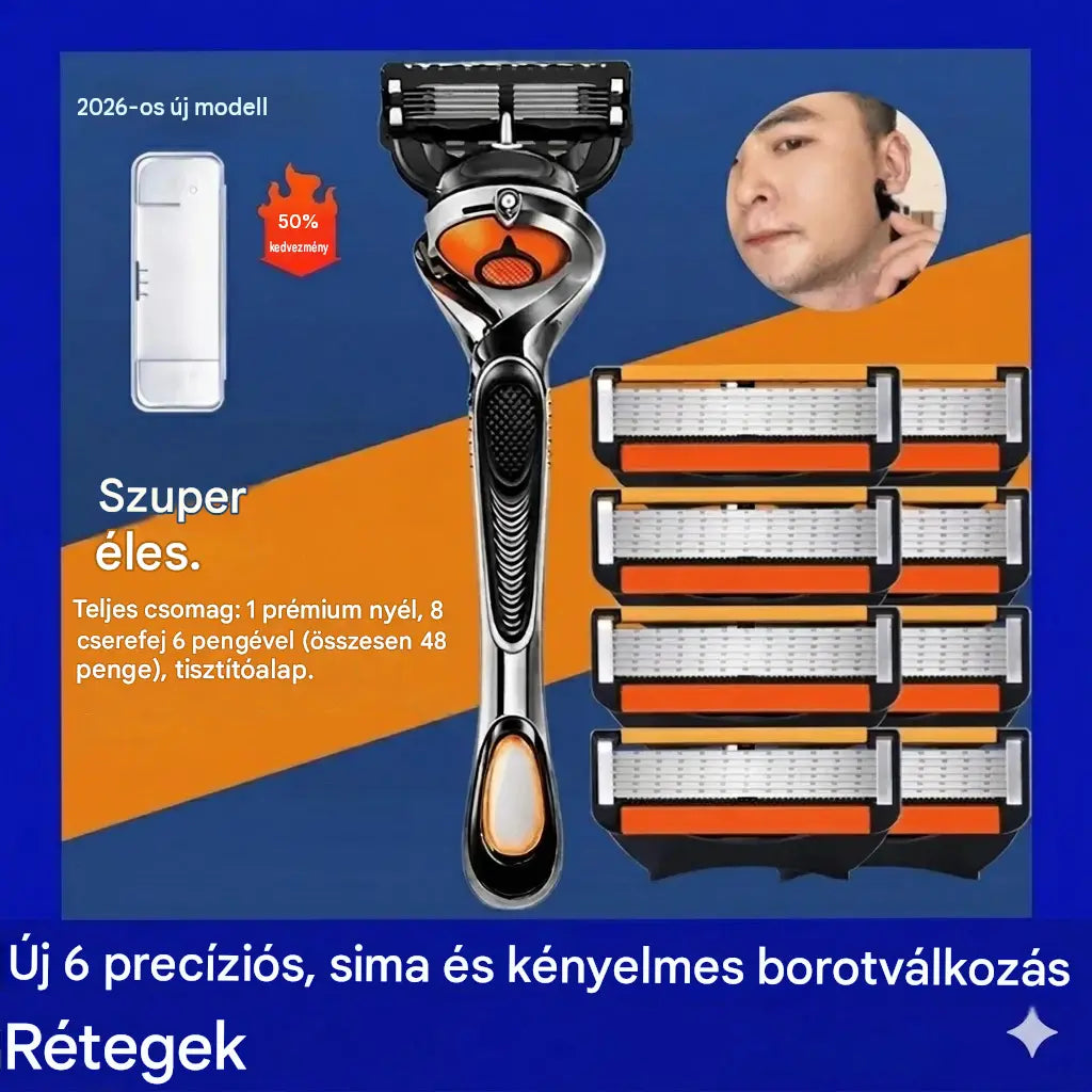 50% kedvezmény!🪒✨Férfi borotva pótpenge-készlet + nyél - ultraéles rozsdamentes acél pengék a sima borotválkozásért