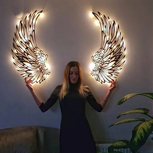 Andělská křídla s led světly, kovové nástěnné umění-4143056