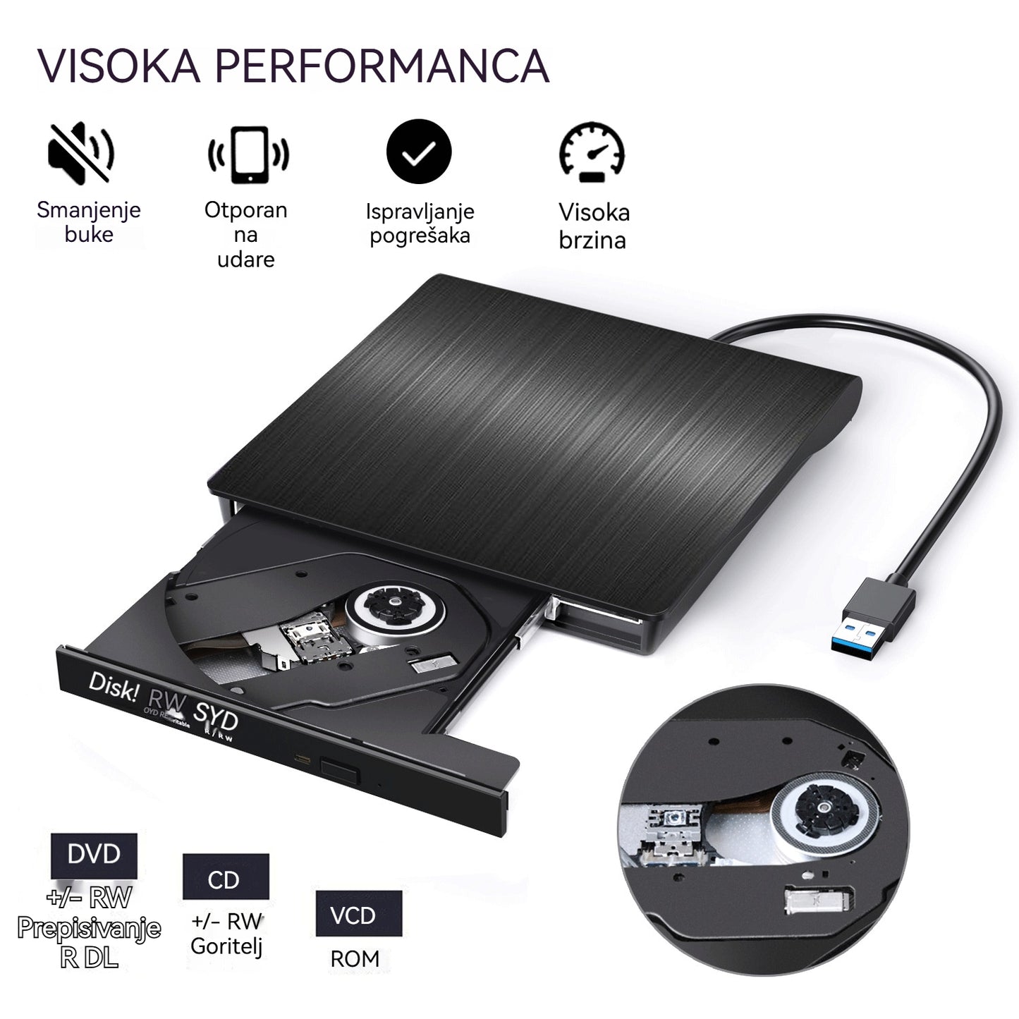 📢📢 50% popusta 💿💻 Vanjski CD/DVD čitač – Plug & Play, prijenosni, kompatibilan s Mac/Windows - 4222277