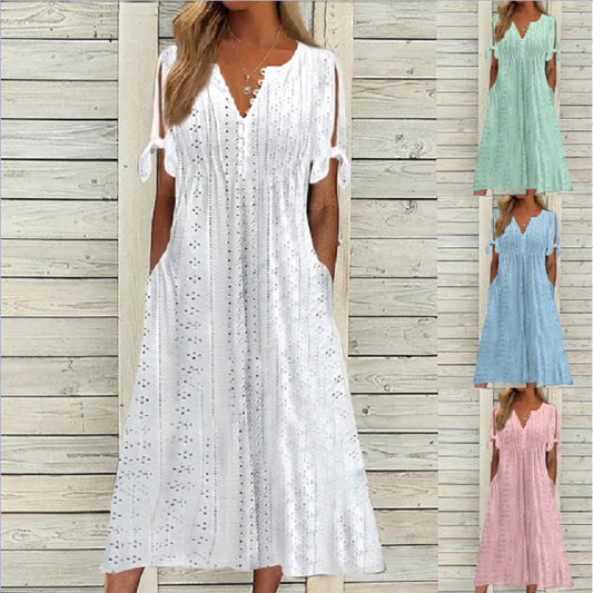 💋 Más vendido🏆【S-5XL】Vestido sencillo de talla grande para mujer, de color liso, corte holgado e informal ✅️ Pago contra entrega