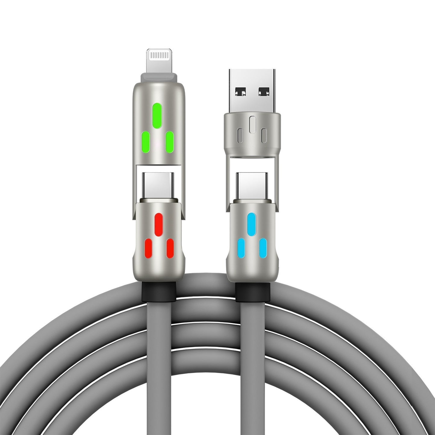🔥 【2 unidades por 26 euros】 🔥 (2 metros de largo) Cable 4 en 1 PD 240 W – Carga rápida USB‑C, Lightning y USB‑A, aluminio y silicona, sincronización de datos ⚡📱-4330160