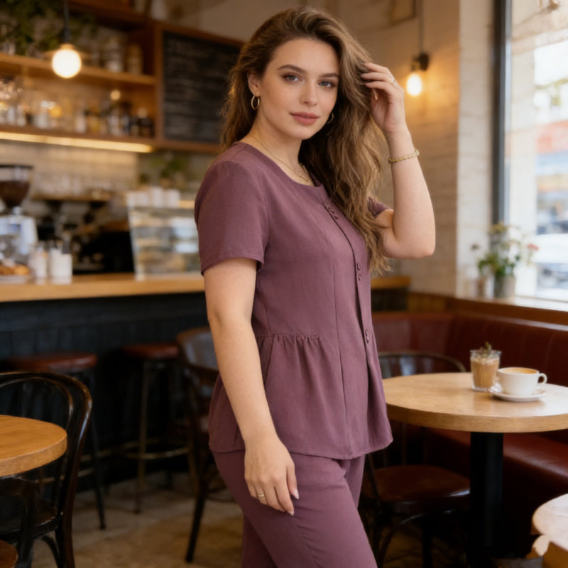 🔥 Conjunto de dos piezas para mujer (top + pantalón): informal, elegante, tallas grandes, estilo moderno, adecuado para mujeres maduras.