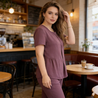 🔥 Conjunto de dos piezas para mujer (top + pantalón): informal, elegante, tallas grandes, estilo moderno, adecuado para mujeres maduras.