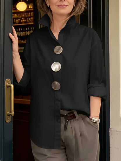 ⏰Nová kolekce 2026🤩Módní a elegantní❤️👉bavlněná a lněná halenka se stojáčkem a kovovými knoflíky