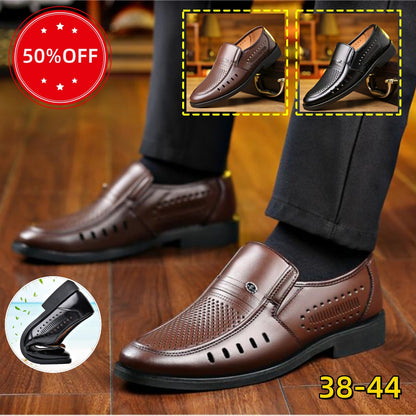 【38-44】 Zapatos casuales de cuero transpirables con diseño calado para hombre, verano 2026