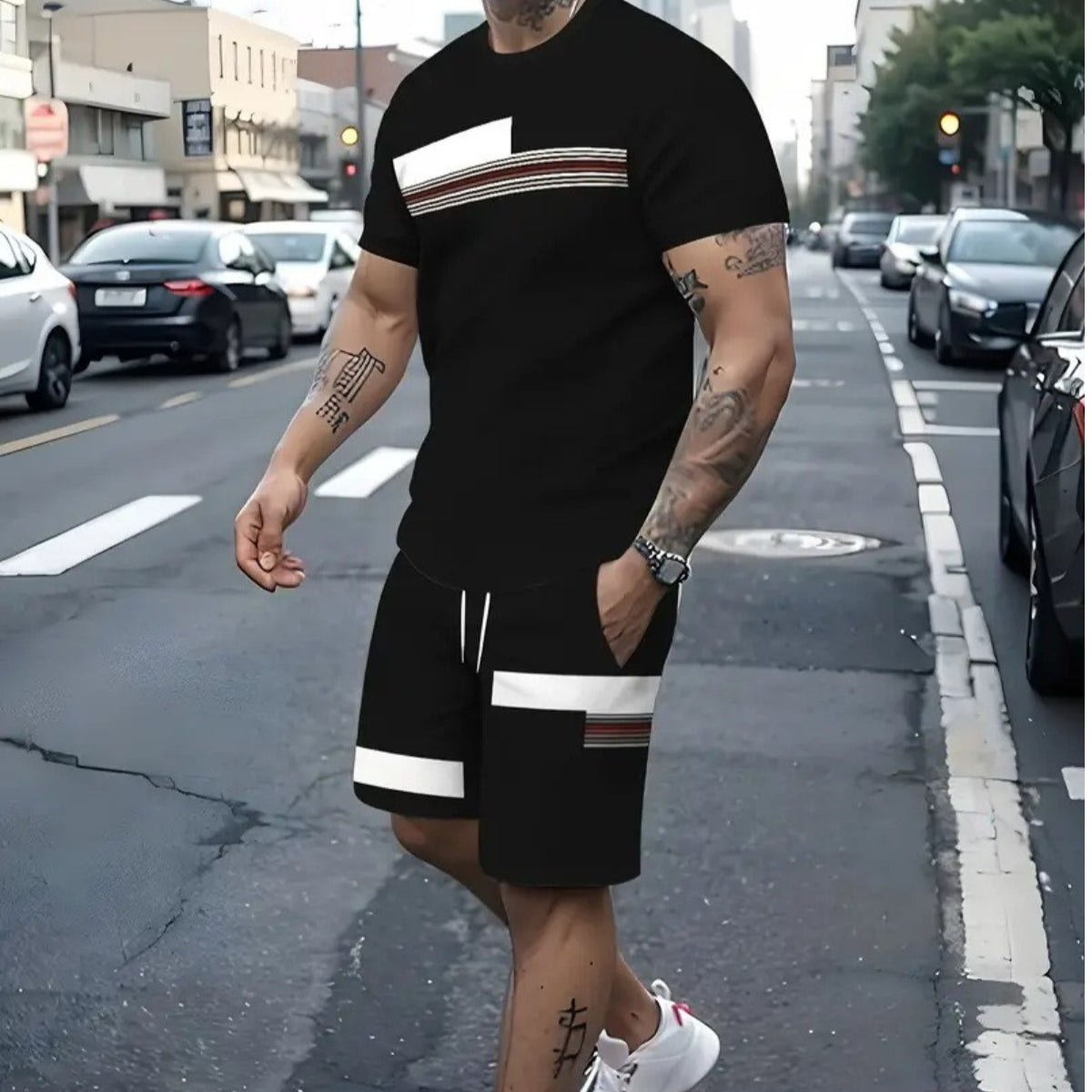 ✨【Pago contra entrega】Conjunto deportivo de verano de 2 piezas para hombre: cómoda camiseta de manga corta y pantalones cortos para el día a día y para estar en casa.