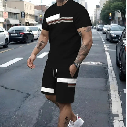 ✨【Pago contra entrega】Conjunto deportivo de verano de 2 piezas para hombre: cómoda camiseta de manga corta y pantalones cortos para el día a día y para estar en casa.