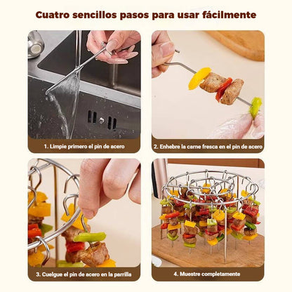 Parrilla para brochetas desmontable, parrilla colgante redonda de acero inoxidable para barbacoa
