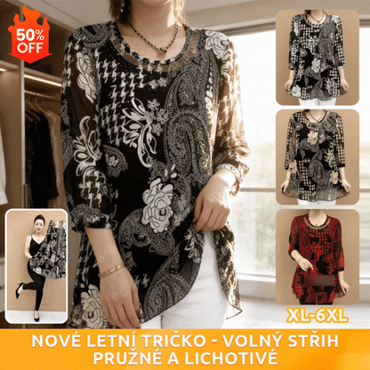 🔥 【XL–6XL】Nové košile pro rok 2026, volný střih s elastickým materiálem, top zakrývající břicho