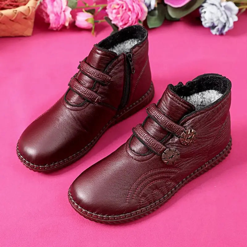 💥【Bestseller!】【Velikosti 35-40】Nové protiskluzové bavlněné zimní ploché kozačky, kotníkové boty, teplé kožené kozačky, bavlněné boty