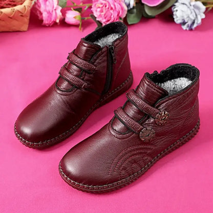 💥【Bestseller!】【Velikosti 35-40】Nové protiskluzové bavlněné zimní ploché kozačky, kotníkové boty, teplé kožené kozačky, bavlněné boty