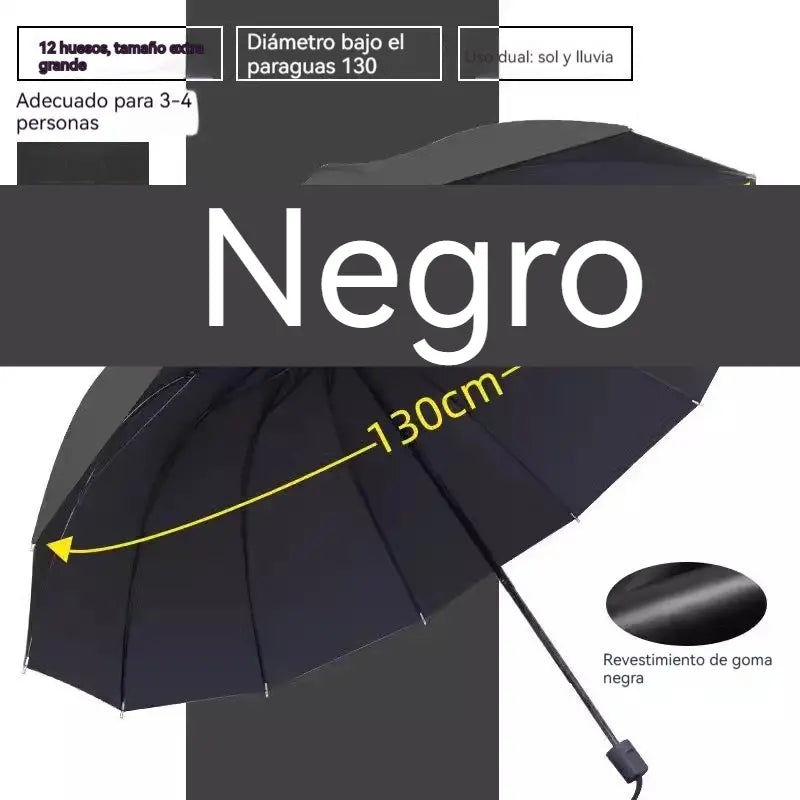 ☔ Paraguas Plegable de 12 Varillas – Resistente al Viento, Impermeable y Ligero para Lluvia y Sol 🌞