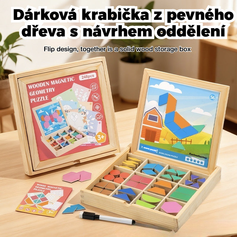 👶🌈🧩【248 dílků】🔥Magnetická dřevěná tangramová puzzle hračka, hračka pro trénink mozku a vzdělávací hračka pro děti, stimuluje myšlení.