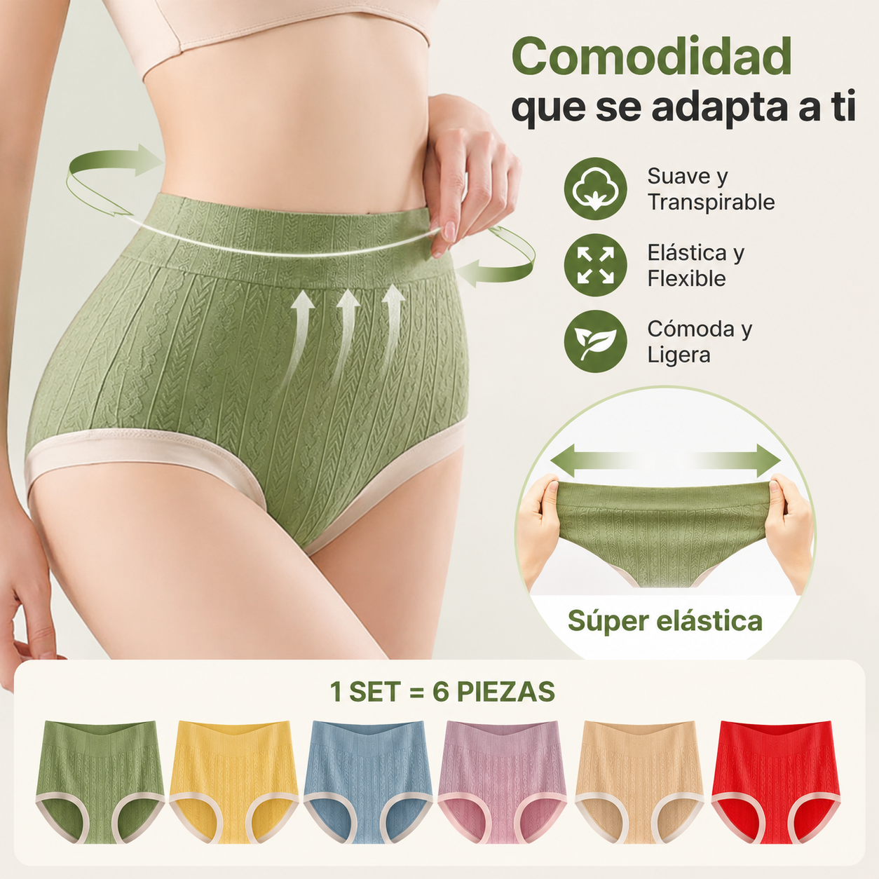 🔥【6 piezas 26 euros】✨Bragas adelgazantes de cintura alta para mujer【40-100kg】