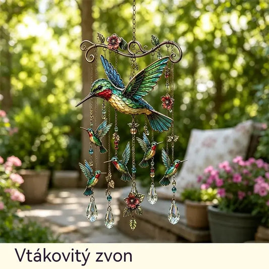 🐦 Campanillas de viento de cristal decoradas con colibríes y patrones pintados de estilo vintage.