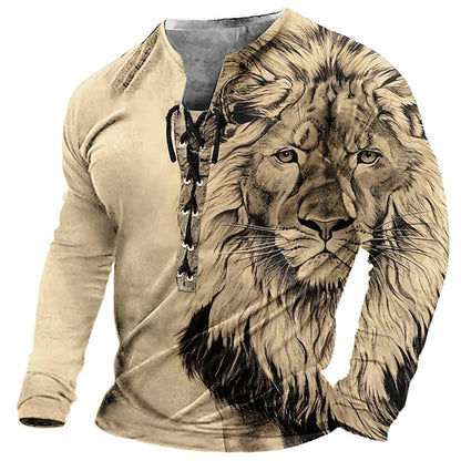 🦁🦁 【S-4XL】 Pánské neformální tričko s dlouhým rukávem s 3D potiskem-3957291