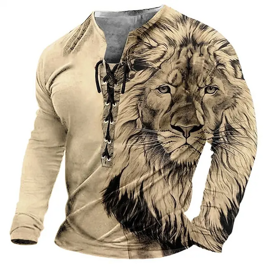 Pánské tričko s dlouhým rukávem 3D Lion Print Casual