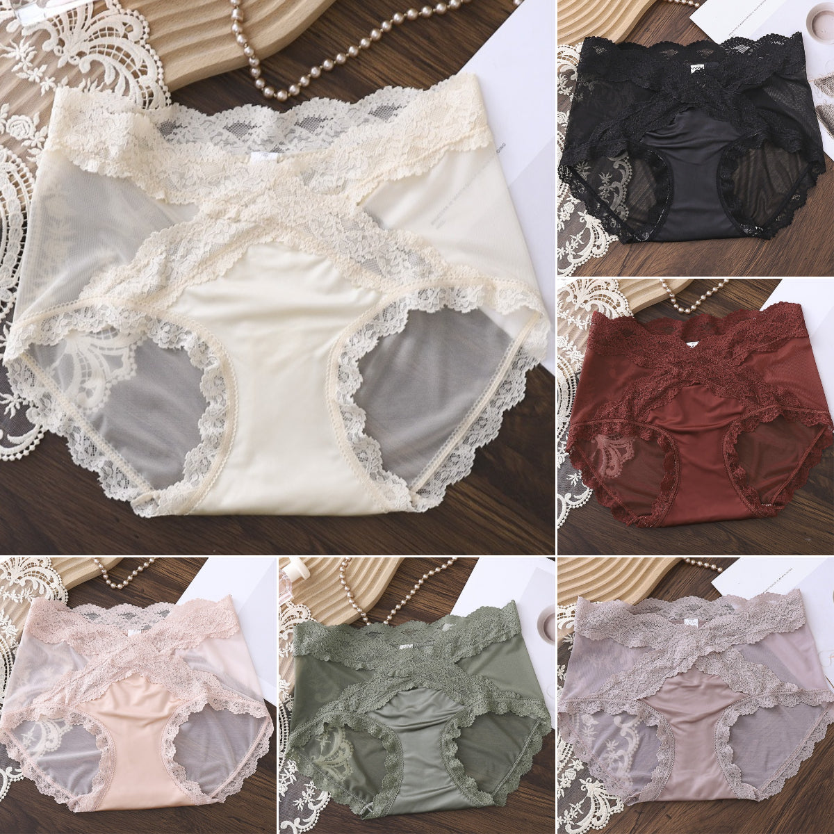 🔥（6 piezas）🍑 Braguitas de encaje de talle alto que realzan las caderas: ¡consigue al instante un trasero con forma de melocotón! ✨