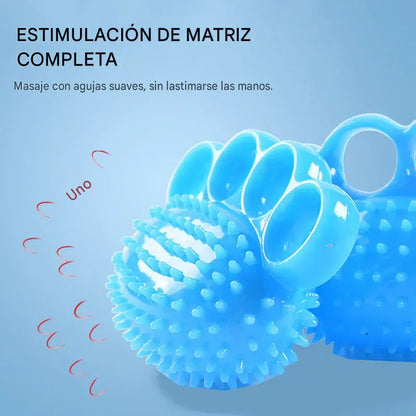 Pelota de entrenamiento ortopédico para la rehabilitación de dedos y manos, con anillo de sujeción.