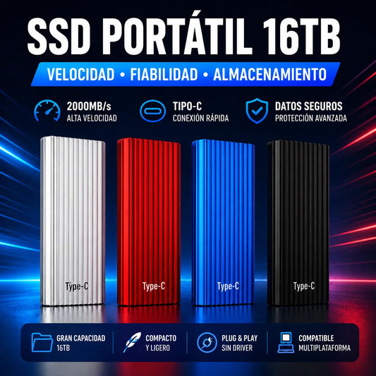 🏆Oferta por tiempo limitado⚡ 🔥Dispositivo de estado sólido mini portátil de alta capacidad de 16 TB con puerto USB Tipo-C