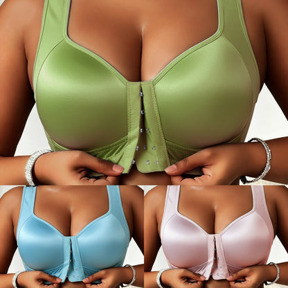 😍👙【3 piezas】【40-100 kg】Sujetador con escote bajo, sin aros, con cierre frontal y anticaída