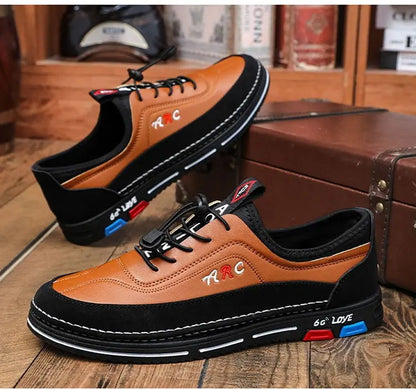 Los zapatos de negocios casuales para hombre están hechos de cuero impermeable y resistente a las manchas con una suela suave para un uso cómodo.