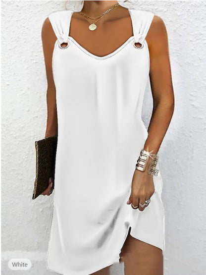 💜🤍【S-2XL】Vestido de primavera/verano 2026 sin mangas con cuello en V y botones metálicos