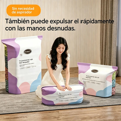 🧳 5 unidades por solo 29 € 💨 Bolsas de almacenamiento al vacío grandes y flexibles: No requieren bomba de aire, son a prueba de fugas e ideales para ahorrar espacio en tu maleta y en casa ✈️
