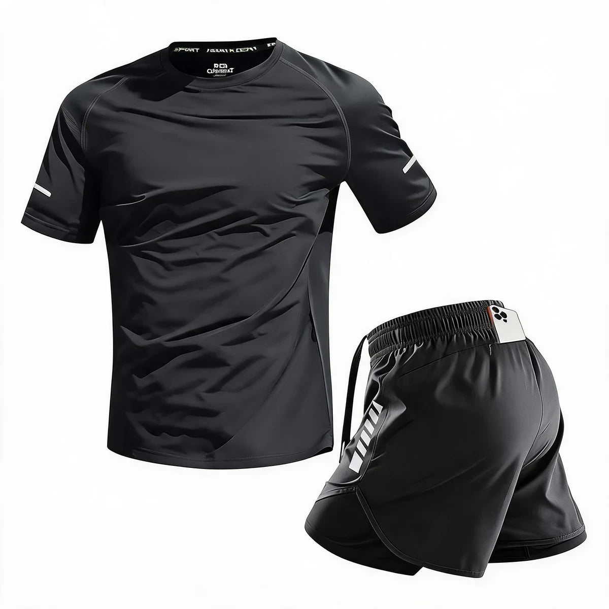 🔥【50% de descuento】✨Conjunto deportivo de verano de dos piezas para hombre: camiseta de manga corta y pantalones cortos cómodos con bolsillo trasero en la cintura.