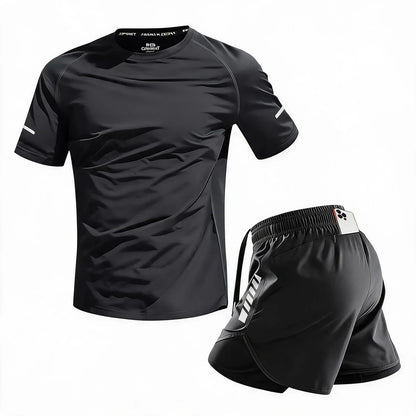 🔥【50% de descuento】✨Conjunto deportivo de verano de dos piezas para hombre: camiseta de manga corta y pantalones cortos cómodos con bolsillo trasero en la cintura.