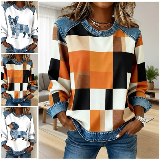 🔥【S-5XL】2026 Nowa mikina dżinsowa z kapturem w stylu patchworku z roku-4177531