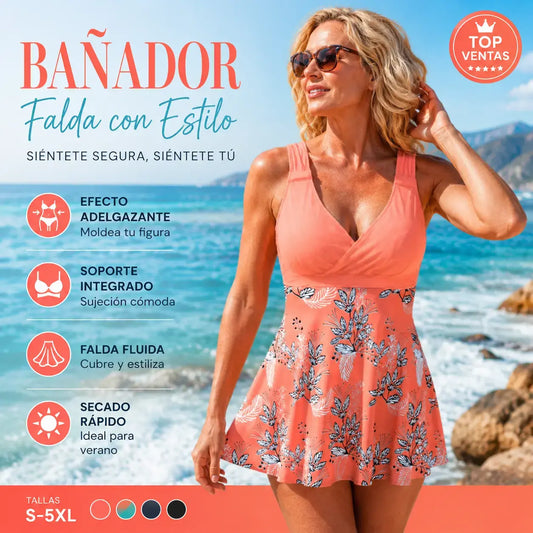 🌴🏖️🌈【50% de descuento 🔥】Conjunto de baño para mujer plus size con estampado, espalda descubierta y secado rápido
